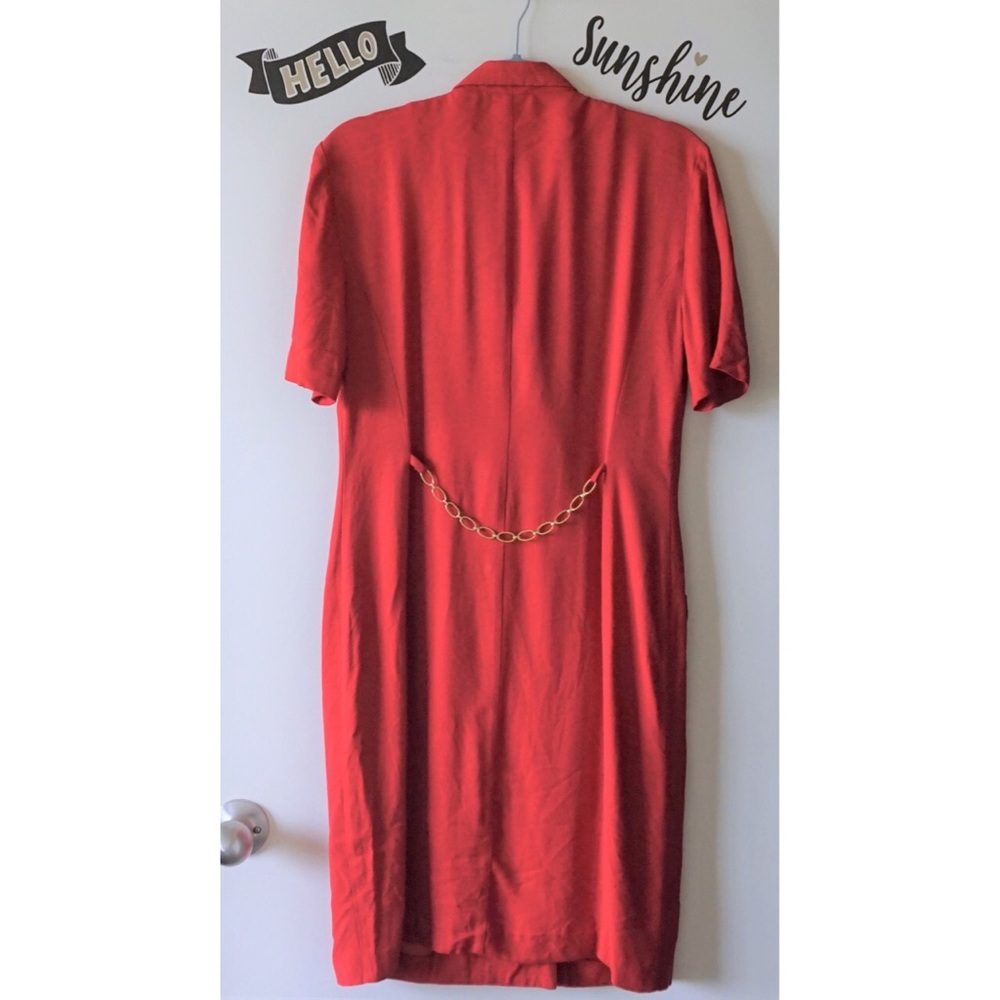 VTG Red Midi Long Structured Gold Button Dress 10 - Picture 2 of 7